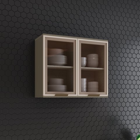 Armário Aéreo 2 Portas Vidro 80cm 100% MDF Aurora