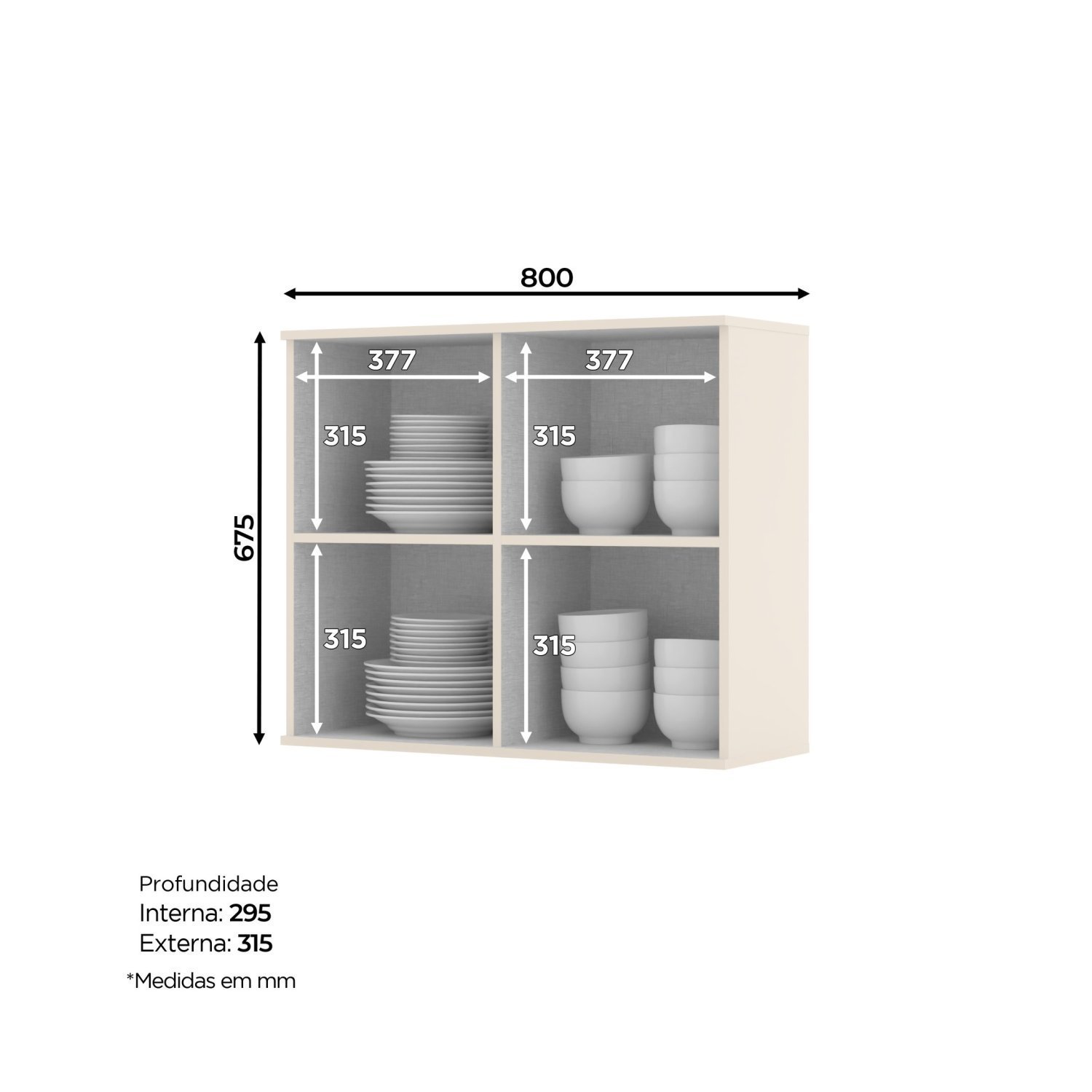 Armário Aéreo 2 Portas Vidro 80cm 100% MDF Aurora - 3