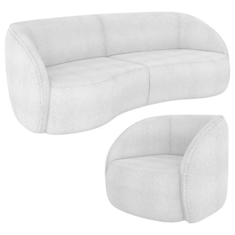 Kit Sofá 4 Lugares Eron 318cm com Poltrona Giratória Angelina M03 Bouclê Branco - Lyam Decor
