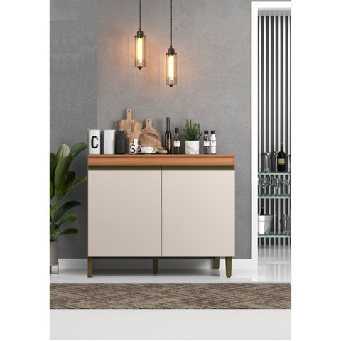 Balcão para Cozinha 2 Portas 120cm com Tampo Cecília Marrom/Freijó/Off White
