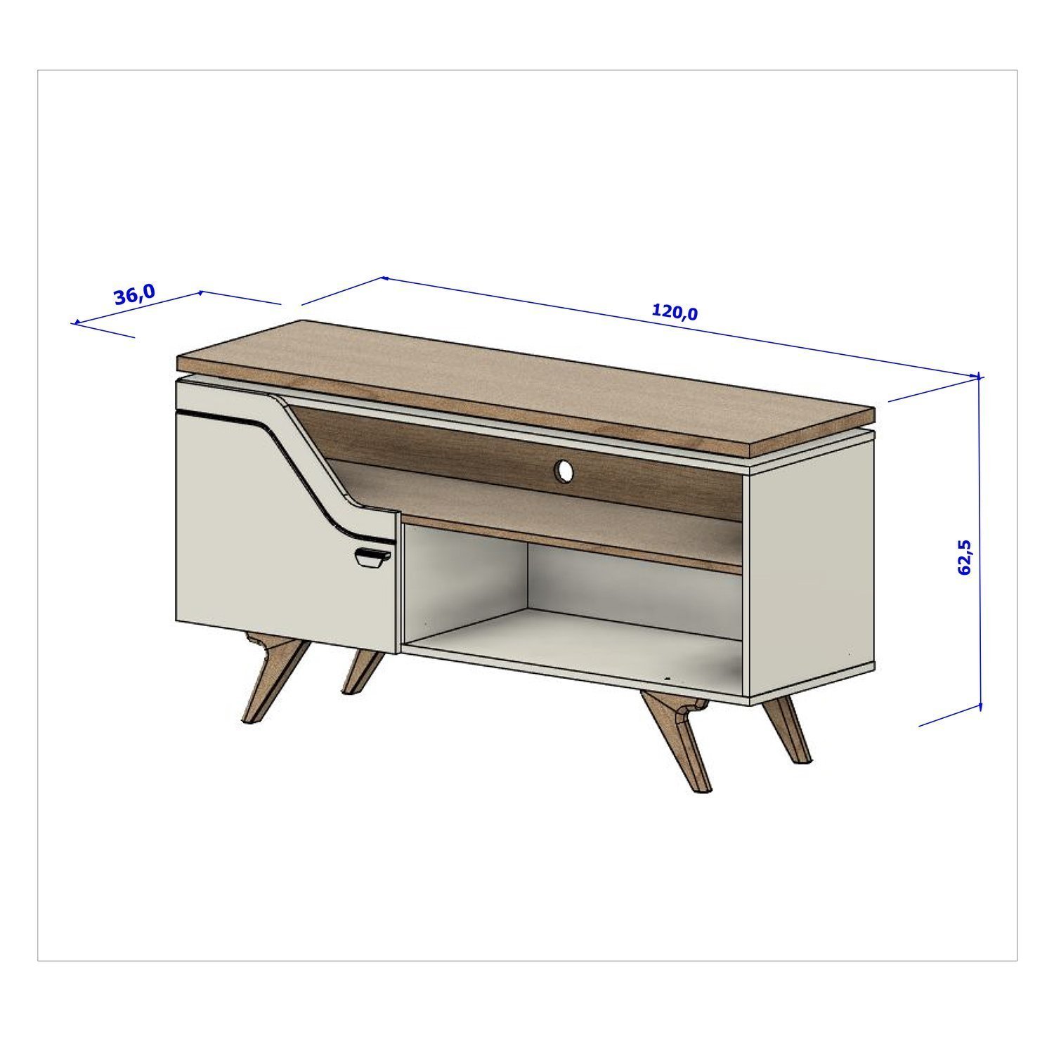 Rack Para TV até 50 Polegadas Design Curvo e Frisos Decorativos 1 Porta Pés de Madeira Valência - 3