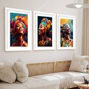 Ver imagem 2 de Kit 3 Quadros Grandes Negras Aquarela 60x48cm:moldura Branca