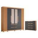 Ver imagem 1 de Guarda Roupa Casal Doble com Espelho 06 Portas e Cômoda Doble Freijo Titanium Flex - Móveis Albatroz
