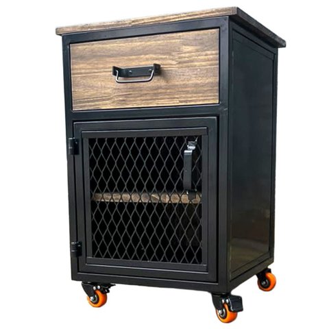 Mesa de Cabeceira Modelo Industrial - Ferro e Madeira - com 1 Gaveta e 1 Nicho com Prateleira