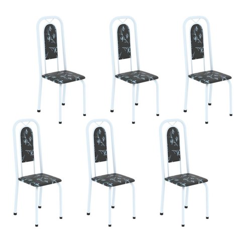 Cadeiras para Sala de Jantar 6 Unidades Lara Branco/Preto Floral