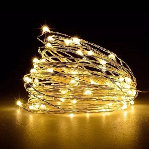 Kit Fio Micro Led Pilha 50 Lâmpadas Branco Quente Fixa 5 Metros 2 Unidades - Wincy