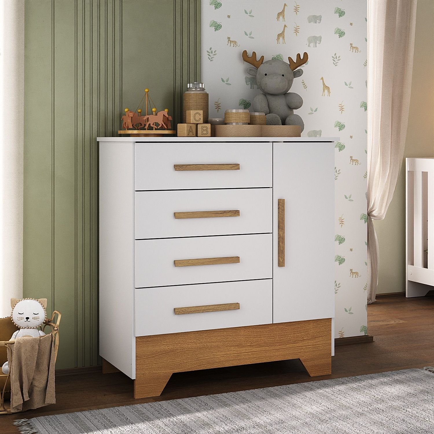 Cômoda Infantil 1 Porta e 4 Gavetas Tic Tac Menor preço em Cômoda Infantil 1 Porta e 4 Gavetas Tic Tac