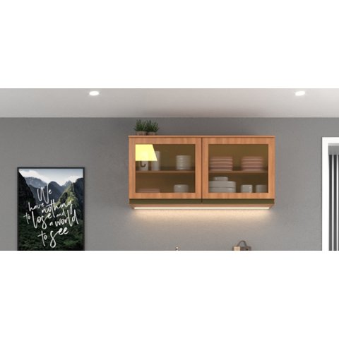 Armário para Cozinha Aéreo Porta de Vidro 120cm Cecília Marrom/Freijó/Off White
