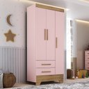 Ver imagem 1 de Guarda Roupa Infantil 3 Portas 2 Gavetas Rosa/Natural Tic Tac Espresso Móveis