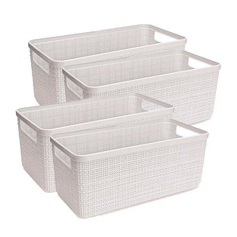 Cesto Organizador Juta Alongada Rattan de Plástico Resistente Capacidade 7,4 Litros 4 Unidades Cor:b