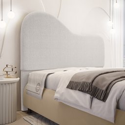 Cabeceira Orgânica Cama Box Casal Padrão Sea 140cm com Frame Bouclé Off White - Desk Design - 2