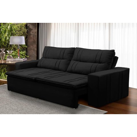 Sofá Retrátil e Reclinável 3 lugares com Molas 2,00m Ester Suede Preto Adonai Estofados