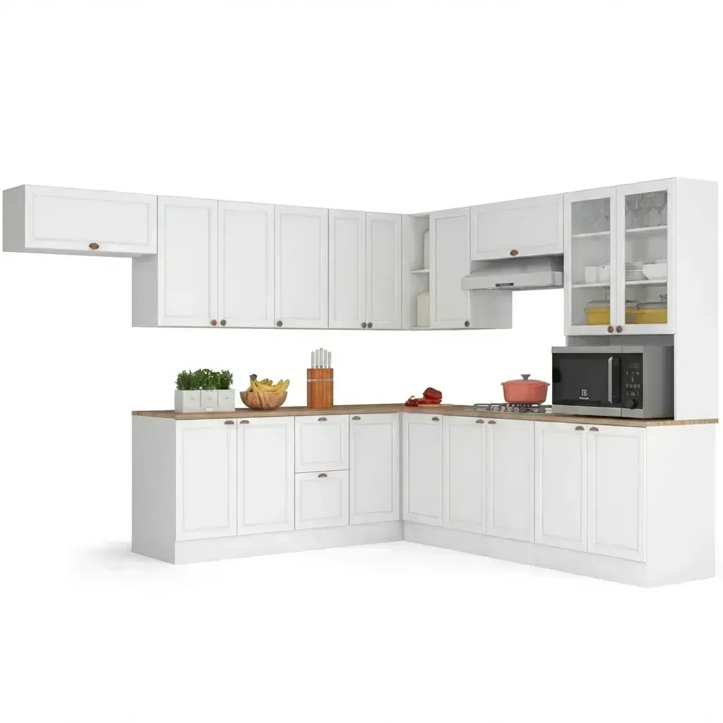Ver imagem 3 de Cozinha Completa Modulada Americana 10 Peças com Paneleiro Torre Quente, Nichos e Balcão com Tampo U