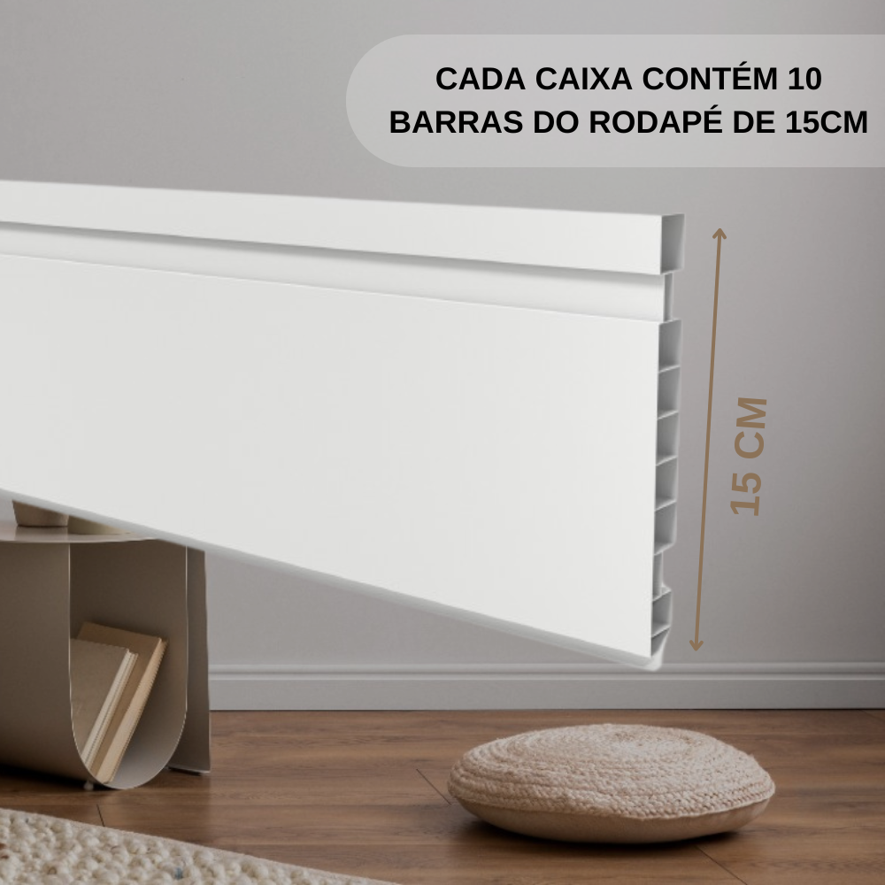 Kit Rodapé de Pvc  10 Barras Frisadas de 15cmx15mmx2,40m Com 24 Metros Lineares Permatti - 2