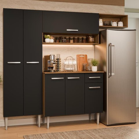 Armário de Cozinha Completa 220 cm Rustic/Preto Deli Madesa Xa 02