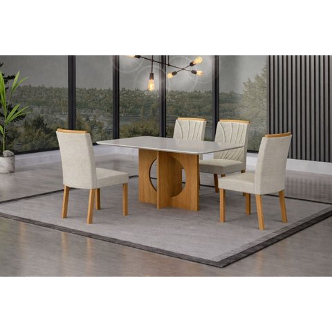 Sala de Jantar 4 Cadeiras 100%mdf 1,20x80 Sophia Arbo Design - Cinamomo Linho Bege