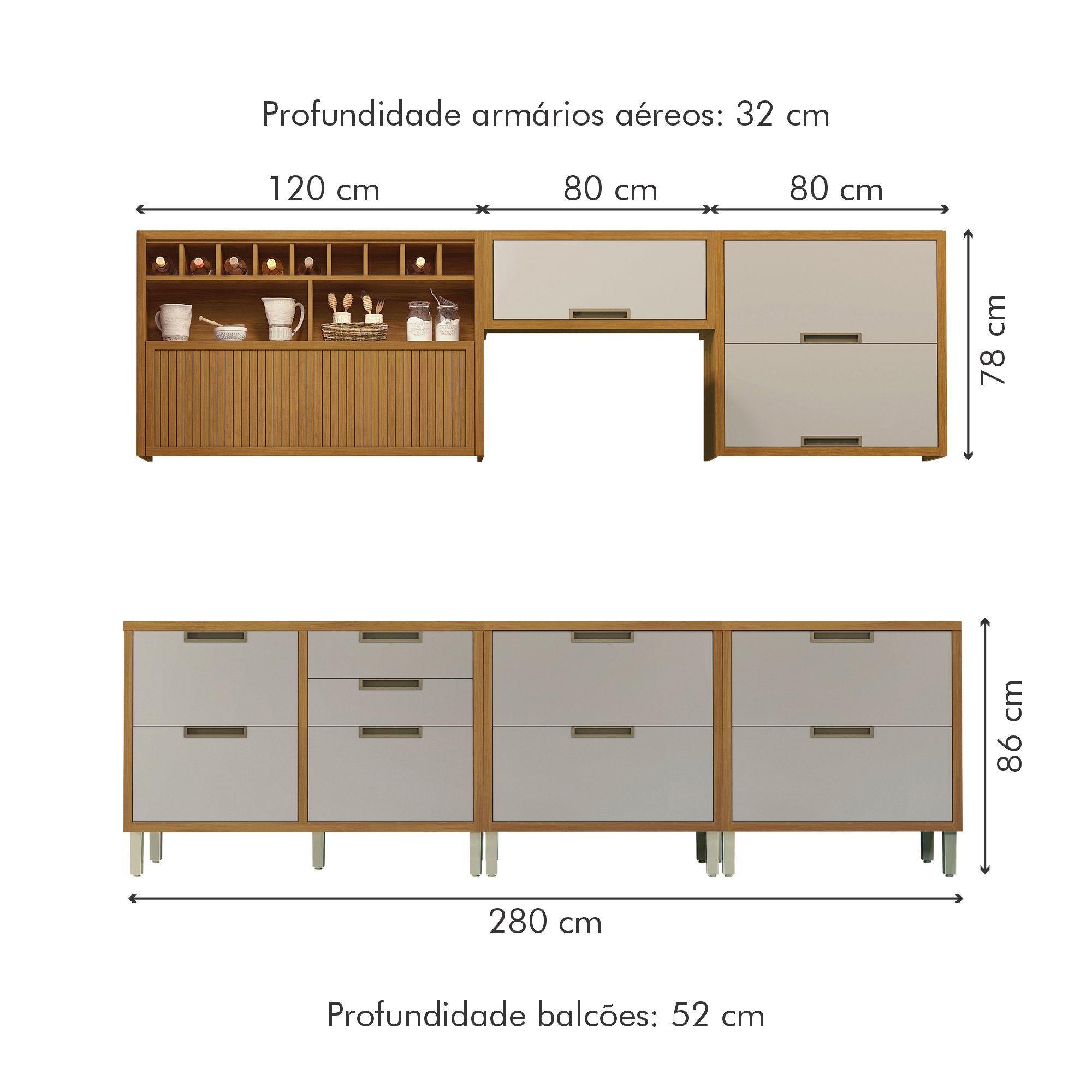 Cozinha 6 Peças Ripado Imperatriz  100% Mdf - 17