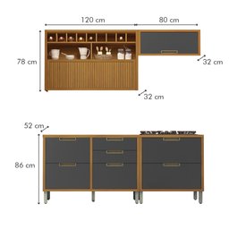 Cozinha 4 Peças Armário Geladeira Ripado Imperatriz  100% Mdf - 14