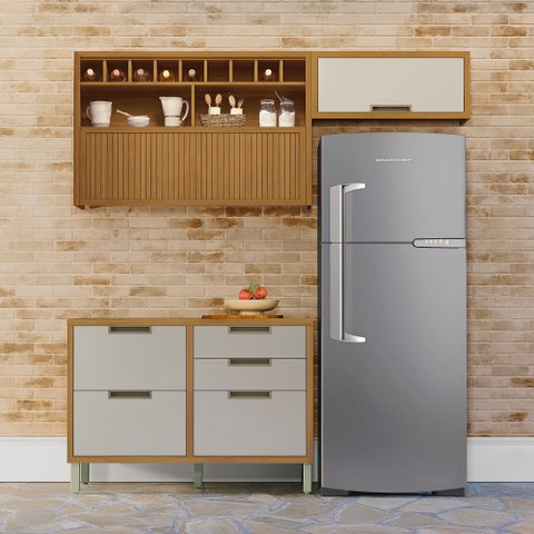 Cozinha 3 Peças Ripado Imperatriz 100% MDF Marrom/Freijó/Off White