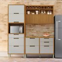 Ver imagem 1 de Cozinha 3 Peças Paneleiro Ripado Imperatriz 100% MDF Marrom/Freijó/Off White