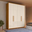 Ver imagem 1 de Guarda-Roupa Casal 4 Portas 3 Gavetas 100% MDF com Pés Greco Marrom/Cinamomo/Off White