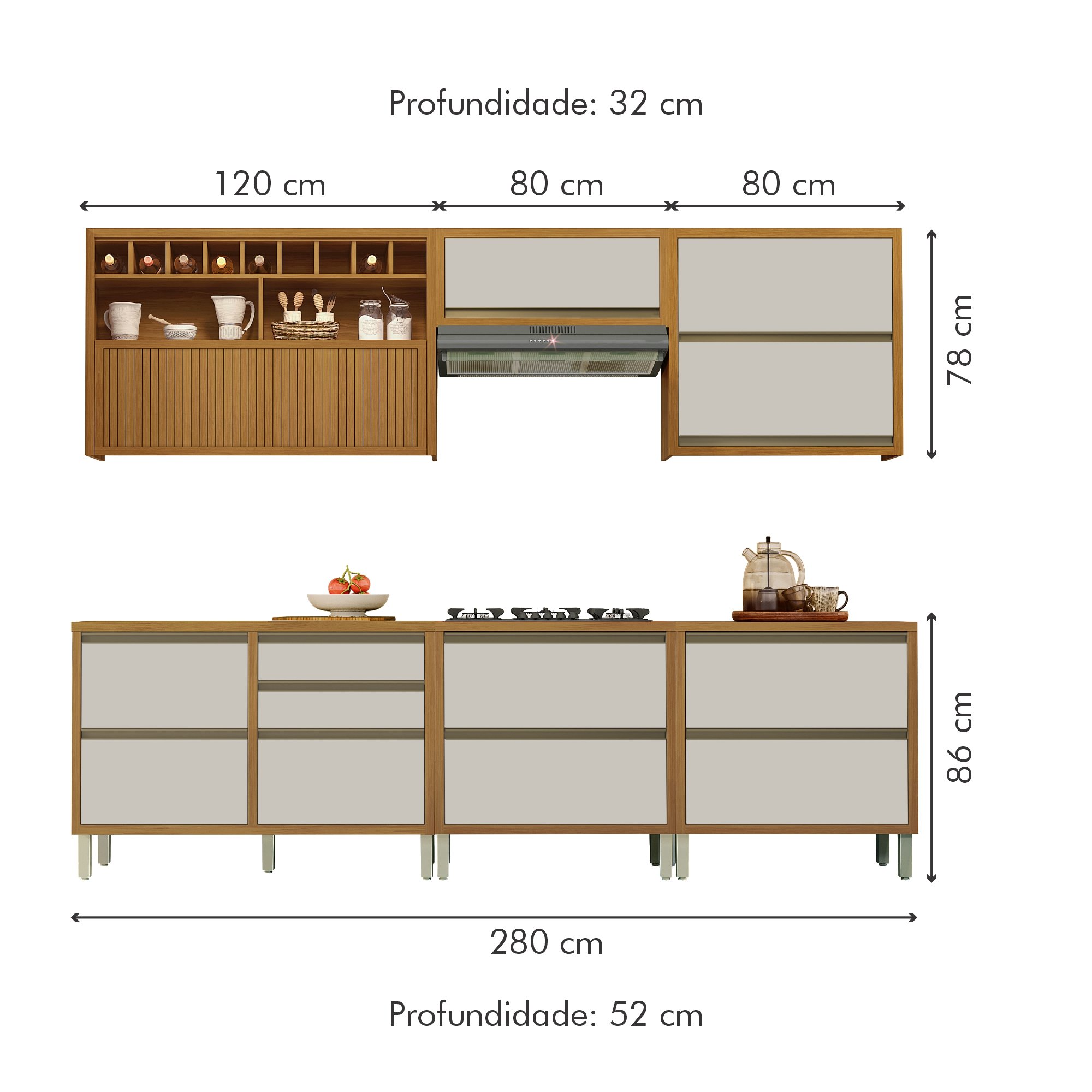 Cozinha 6 Peças Ripado Baronesa  100% Mdf - 17
