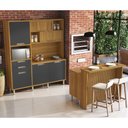 Ver imagem 1 de Cozinha Loft Imperatriz Ilha Gourmet Ripado 100% MDF Marrom/Freijó/Grafite