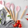 Jogo de Cozinha 12 Peças Madeira Silicone Concha Espatula Fouet Colher Talheres Utensilio Apoio Prep - 6