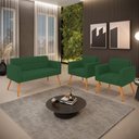Ver imagem 2 de Kit 1 Sofá Namoradeira e 2 Poltronas Elisa Veludo Verde Pés Palito Castanho - D’Rossi
