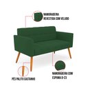 Ver imagem 5 de Kit 1 Sofá Namoradeira e 2 Poltronas Elisa Veludo Verde Pés Palito Castanho - D’Rossi