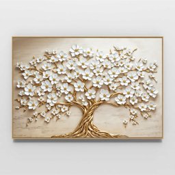 Quadro Decorativo Árvore da Vida Flores Brancas Sala Quarto Casa Escritório - 3