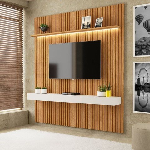Painel Ripado para TV até 75 Polegadas com LED MDF 184,5CMX250CM Home Evolution