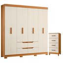 Ver imagem 1 de Guarda Roupa Casal Doble 8 Portas de Bater e Cômoda Mobi 4 Gavetas Cinamomo Off White Albatroz