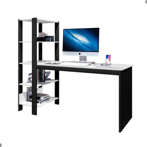 Mesa Industrial com Prateleira para Escritório Simet Preto e Branco