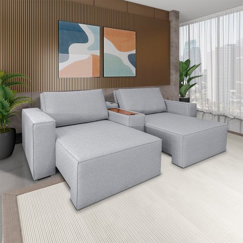 Sofá Decorativo Automatizado Shogun 252cm Reclinável 6 Posições Retrátil C/console Central Entrada U