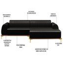 Ver imagem 3 de Sofá 245cm 4 Lugares com Chaise Direito Pés Gold Molino B-159 Corano Preto - Domi