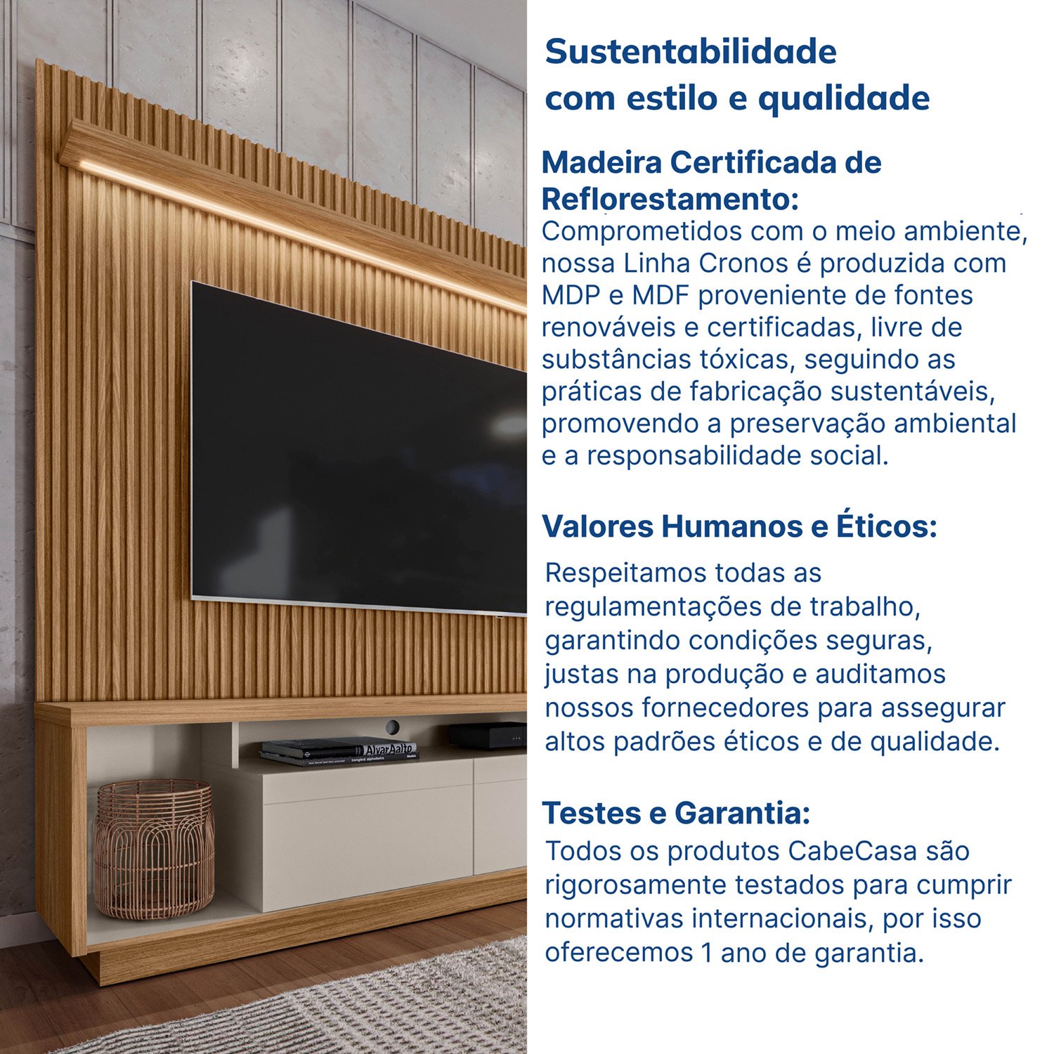 Rack com Painel para TV até 75” 181cm com Prateleira com LED Cronos CabeCasa MadeiraMadeira - 8