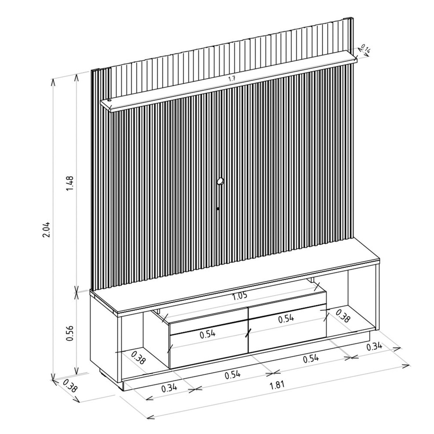 Rack com Painel para TV até 75 Polegadas 181cm Ripado LED Cronos/Ouro Preto Yescasa - 3