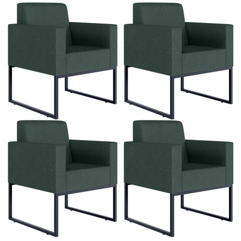 Kit 4 Poltronas Decorativa Sala Recepção Base Fixa de Metal Helô L02 Linho Verde Musgo - Lyam