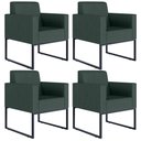 Ver imagem 1 de Kit 4 Poltronas Decorativa Sala Recepção Base Fixa de Metal Helô L02 Linho Verde Musgo - Lyam
