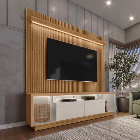 Rack com Painel Ripado para TV até 75 Polegadas 181cm com LED Cronos CabeCasa MadeiraOriginals