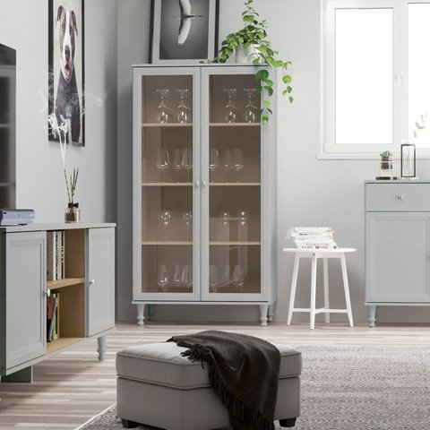 Cristaleira Estante para Livros 2 Portas Vidro e-957 Cinza