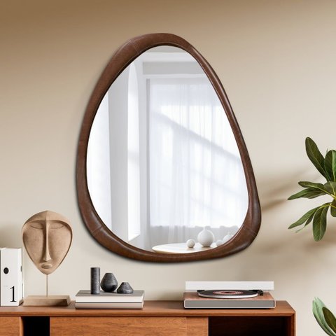 Espelho Decorativo Gringa Corino 84x64cm Orgânico Marrom