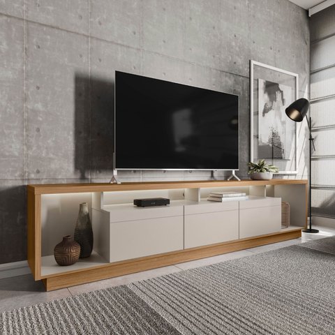 Rack para TV até 75 Polegadas com LED MDF 218cm 3 Portas Fita Cronos CabeCasa MadeiraOriginals