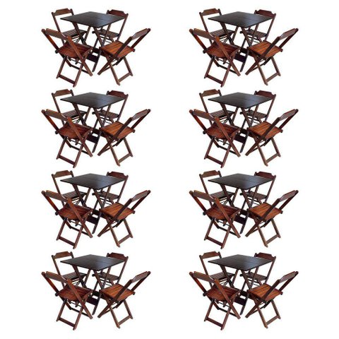 Kit 8 Jogos De Mesa Com 4 Cadeiras De Madeira Dobravel 70X70 - Imbuia - Marrom