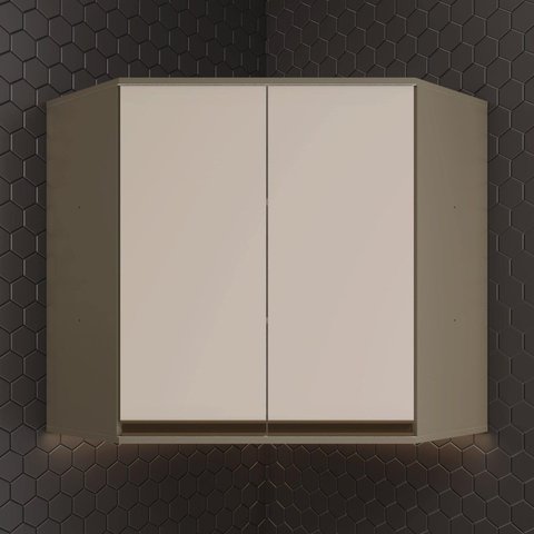 Armário Aéreo Canto Oblíquo 2 Portas 100% MDF Aurora Cinza/Duna/Cristal