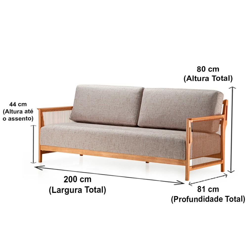Sofá Los Ozki 200 cm Madeira Eucalipto Cedro Tecido 430C Corda Redonda Canela - 9