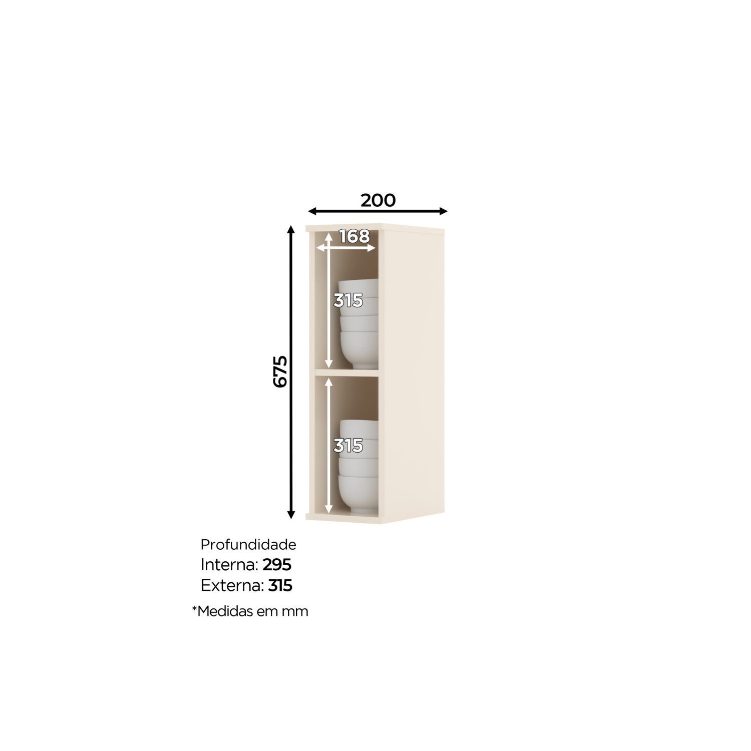 Armário Aéreo Nicho 20cm 100% MDF Aurora - 3