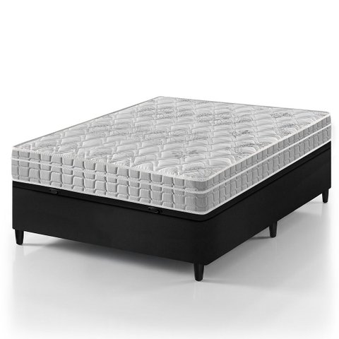 Cama Box Baú Casal Preto + Colchão Espuma D33 Zidi Hanover Orthopedic 138x188x66cm