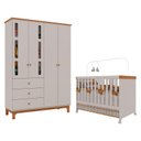 Ver imagem 1 de Berço Americano Mini Cama com Guarda Roupa Infantil Antonella 4 Portas Off White Caramelo - Canaã